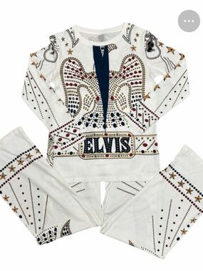 Elvis Presley White Pajama Set with Navy and Gold Jewel Accents